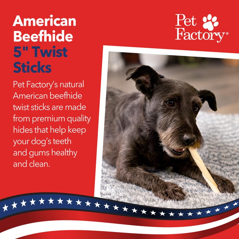 Pet Factory American Beefhide 5" Twist Sticks Dog Chew Treats - Natural Flavor, 1 lb - Image 2